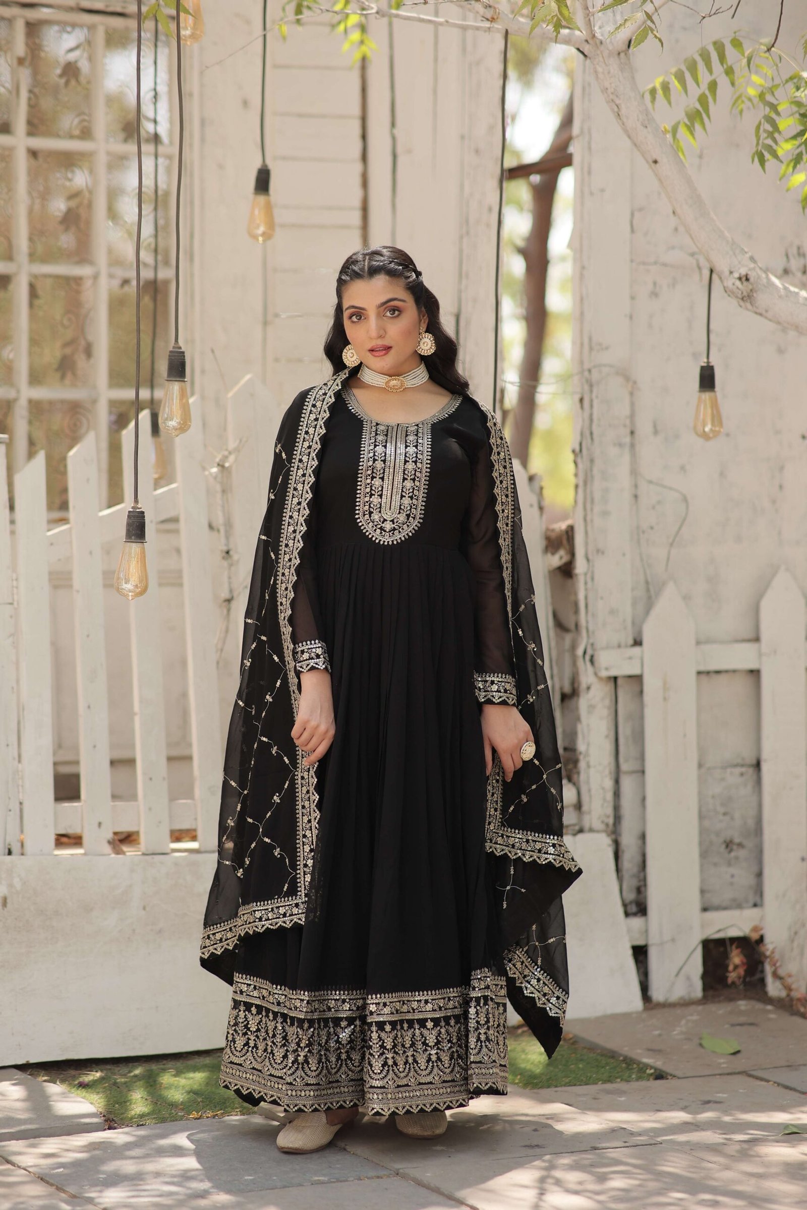 Black Faux Blooming Sequins Embroidered Gown with Matching Dupatta ? Festive & Party Wear 2024 - Image 8