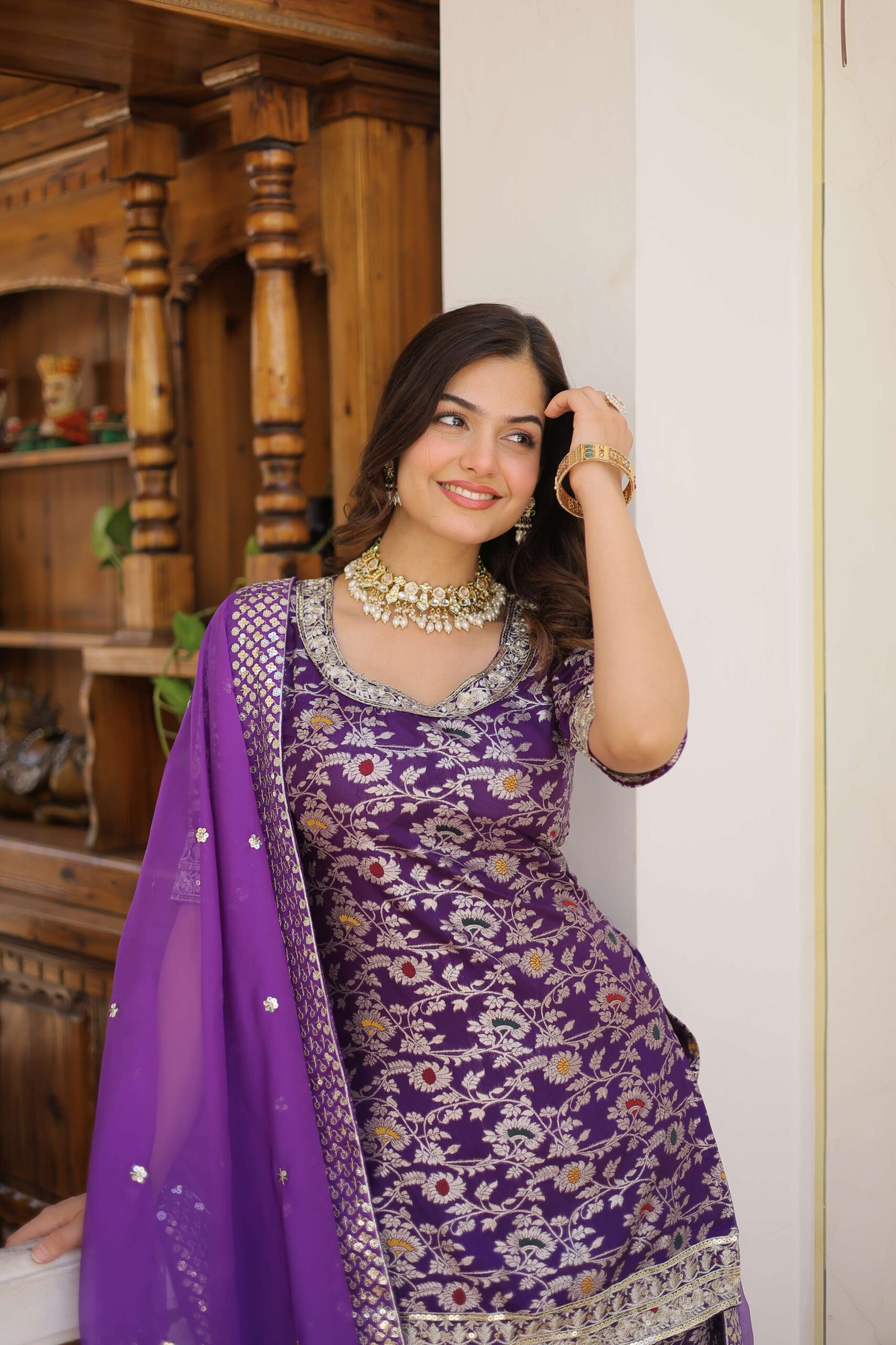 Purple Faux Blooming Sequins Embroidered Sharara Set with Matching Dupatta ? Festive & Party Wear 2024 - Image 8