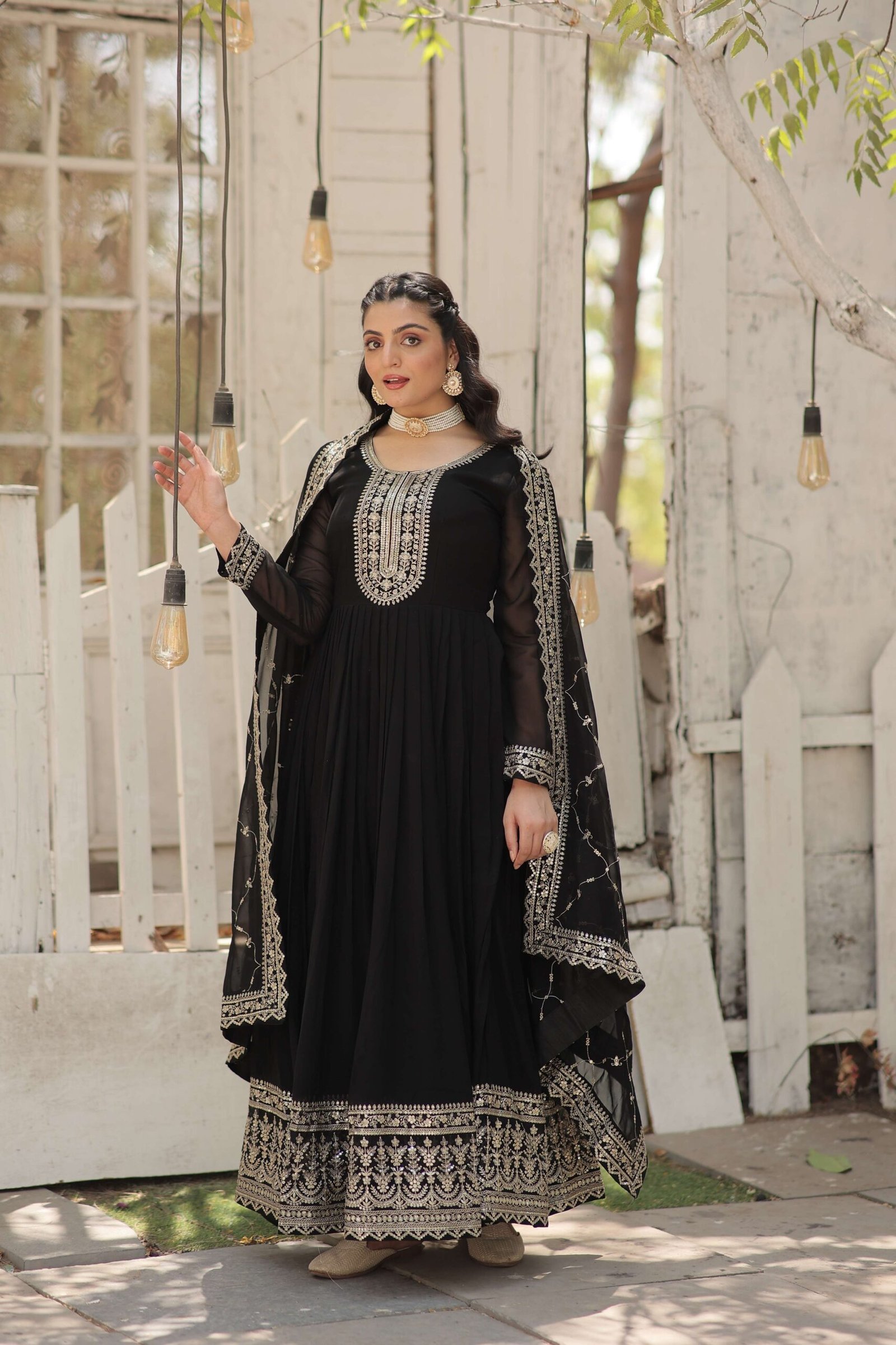 Black Faux Blooming Sequins Embroidered Gown with Matching Dupatta ? Festive & Party Wear 2024