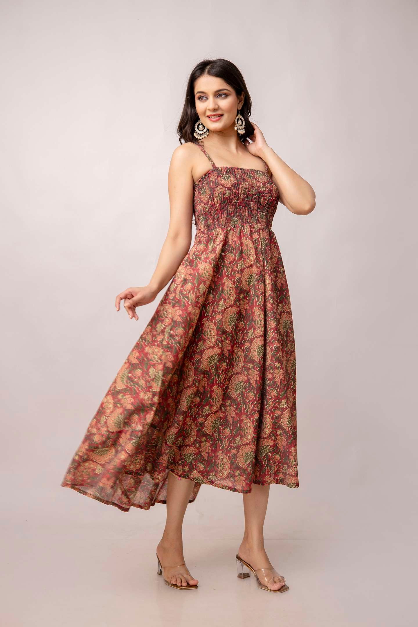 Women's Silk Printed Shoulder Straps Sleeveless Anarkali Gown Drees - Image 2