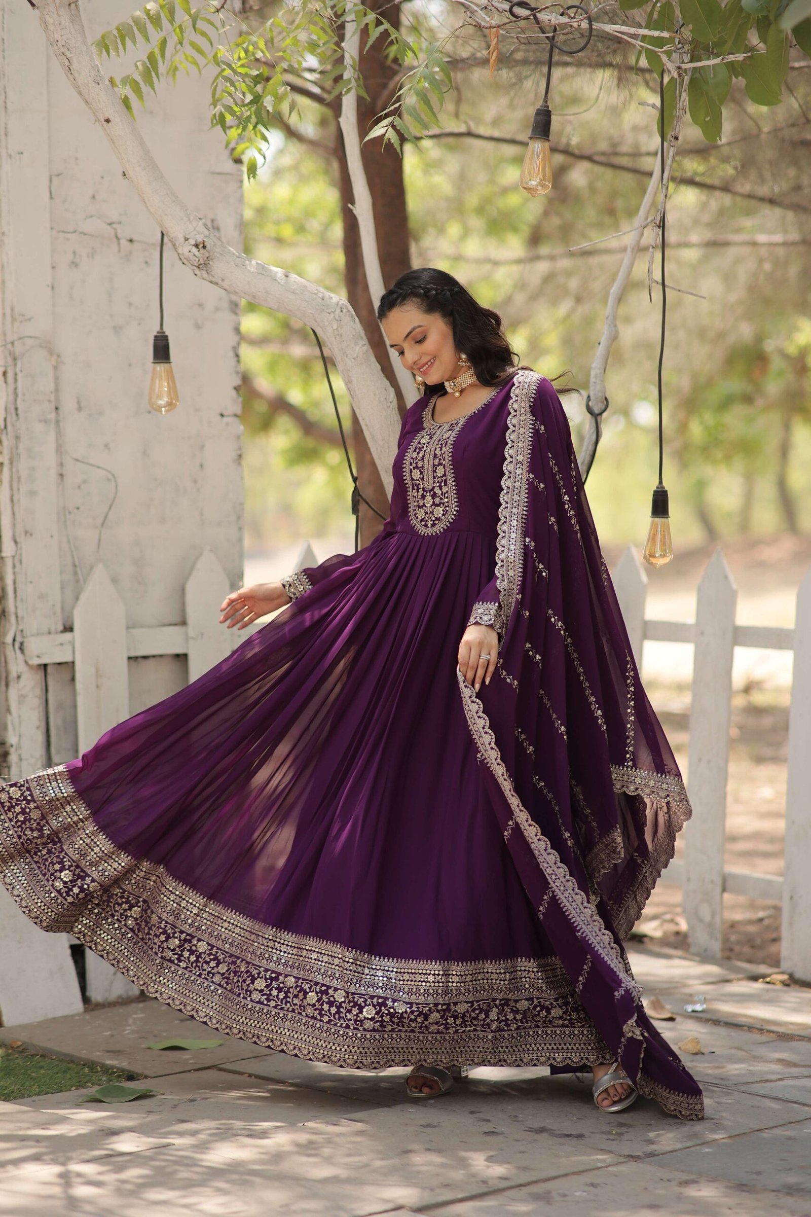 Purple Faux Blooming Sequins Embroidered Gown with Matching Dupatta ? Festive & Party Wear 2024 - Image 4