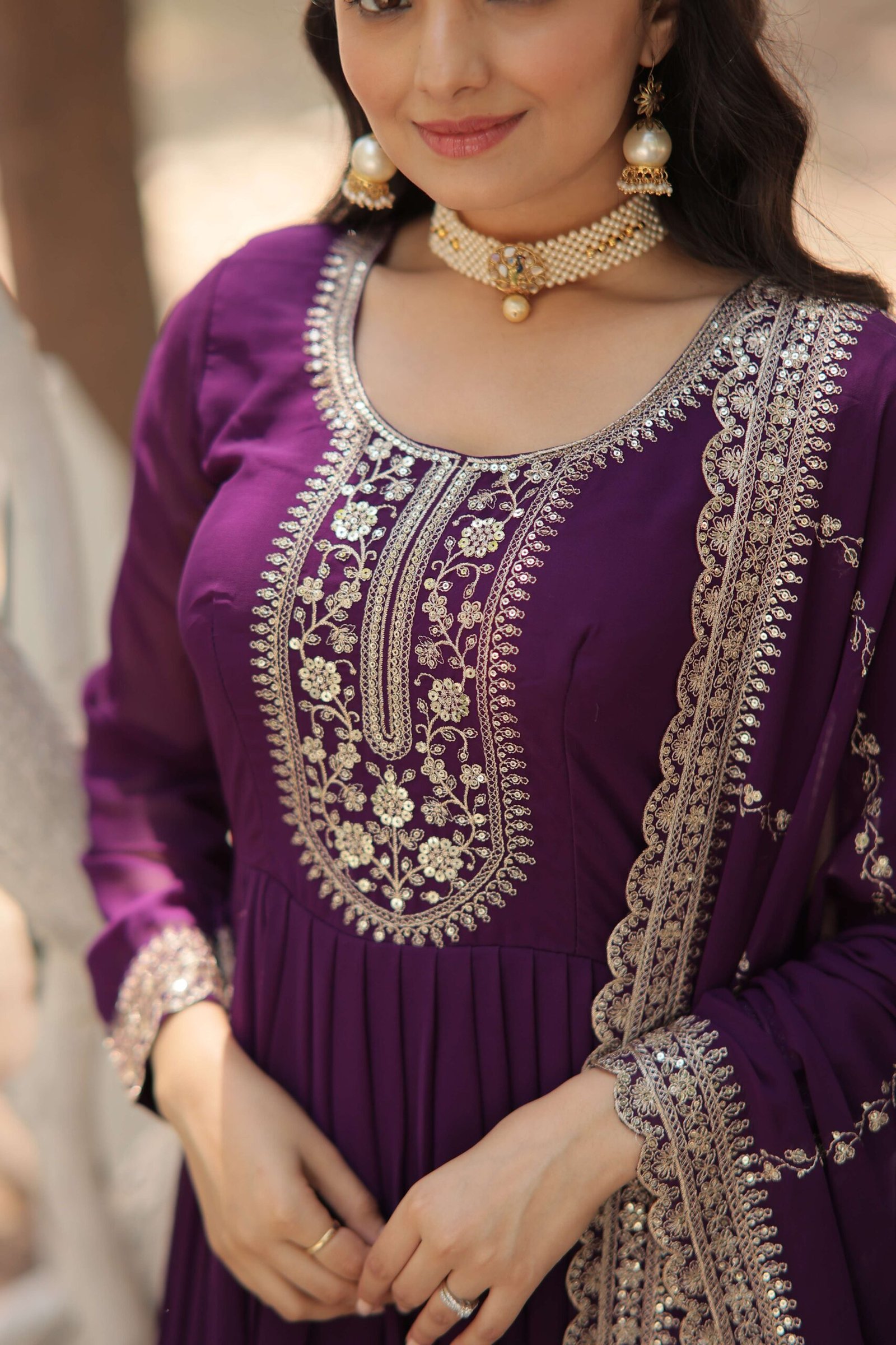 Purple Faux Blooming Sequins Embroidered Gown with Matching Dupatta ? Festive & Party Wear 2024 - Image 8