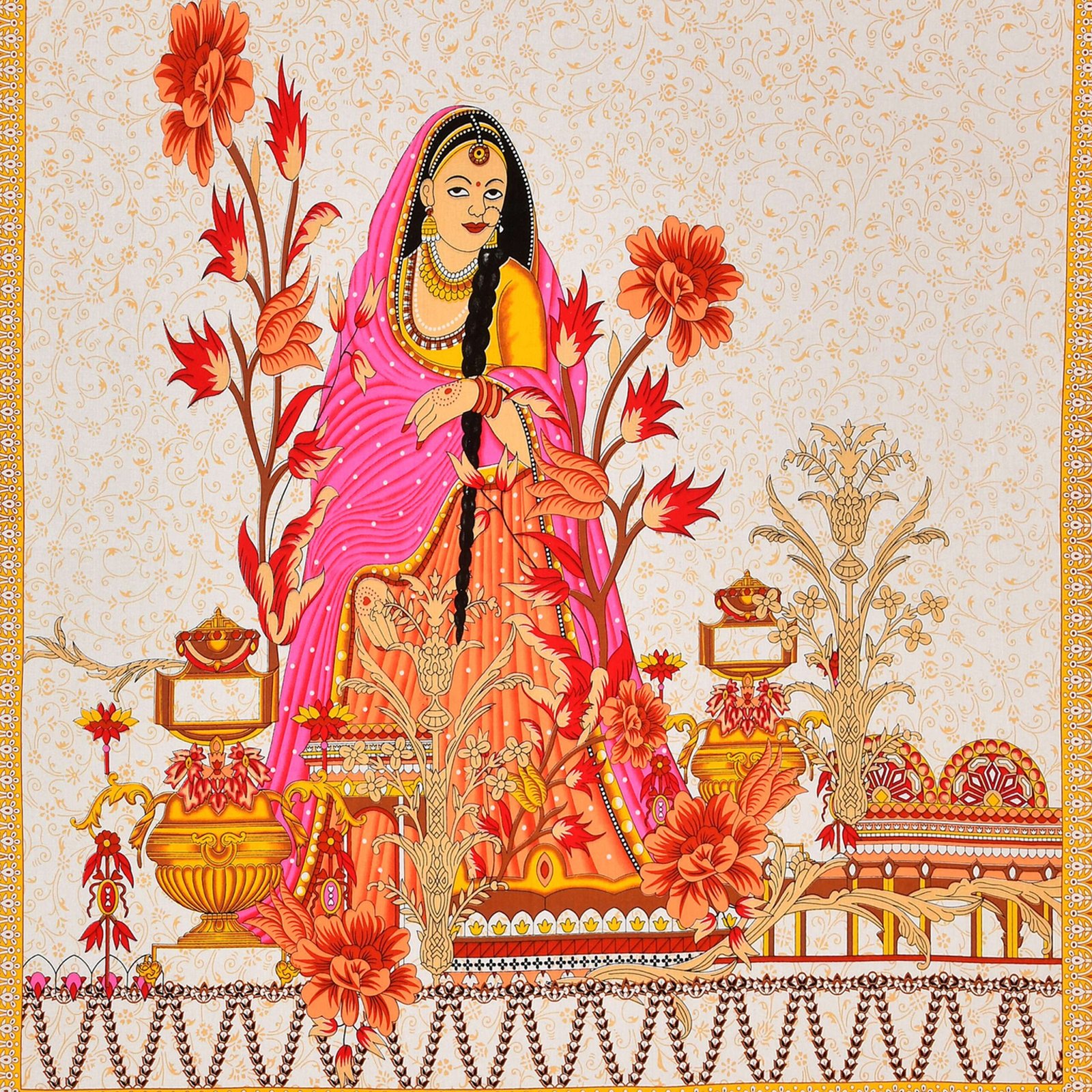 Rajasthani Traditionally Printed Cotton Doublebed Bedsheet With Pack of 2 Pillow Covers - Image 3